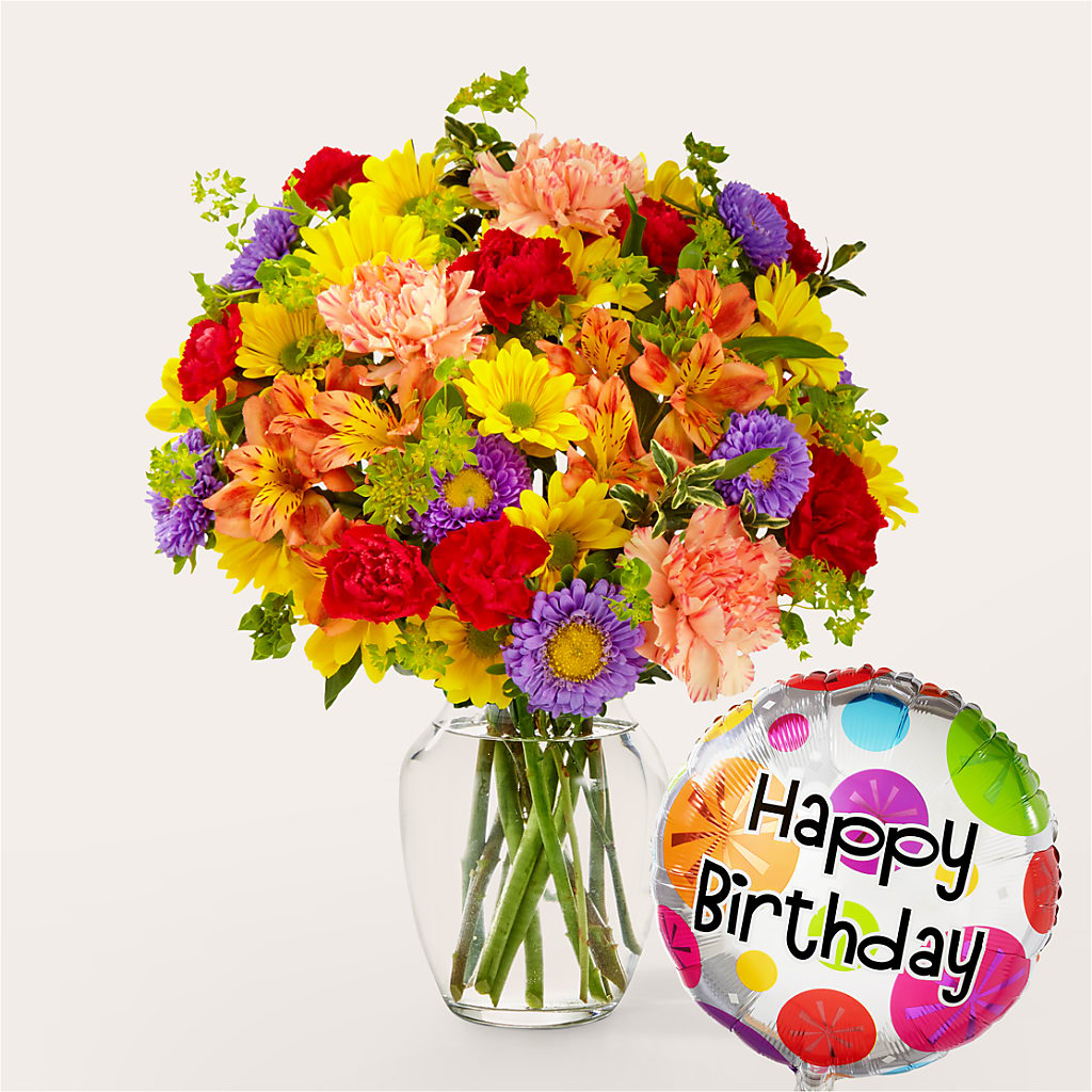 Kaleidoscope Bouquet with Birthday Balloon – D & L FLORIST & GIFTS LLC, Houston MO