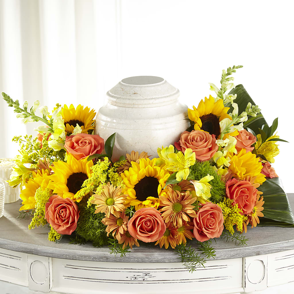 Faithful Sunflower Cremation Adornment – D & L FLORIST & GIFTS LLC, Houston MO