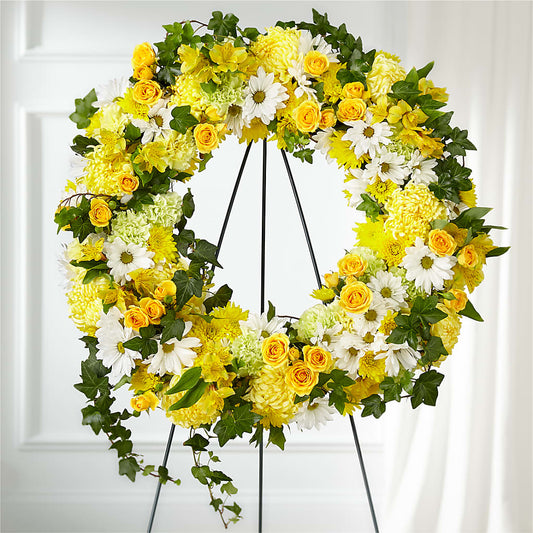 Golden Remembrance Wreath – D & L FLORIST & GIFTS LLC, Houston MO